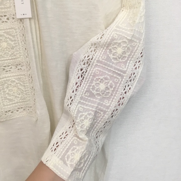 Lucky Brand Shirt cream blouse Embroidred Neck Top - Picture 8 of 8